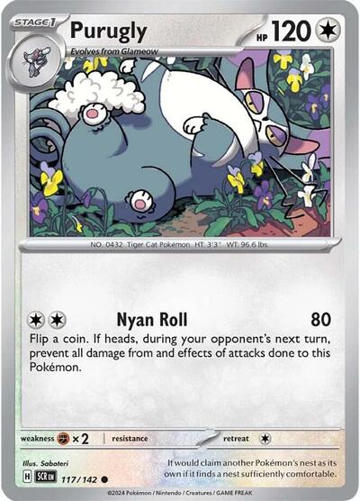 Purugly (SV07: Stellar Crown) Near Mint Reverse Holofoil - Nick Nack's Full Frontal Attack