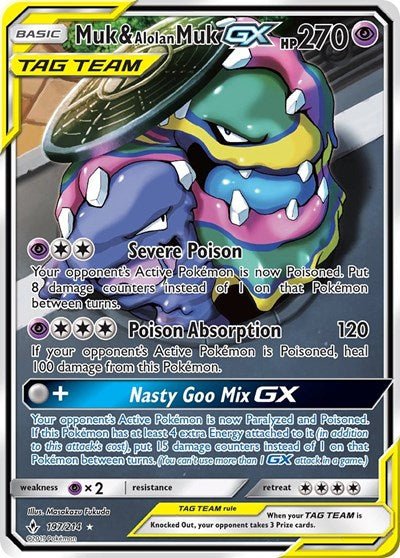 Muk & Alolan Muk GX (197) (Full Art) (SM - Unbroken Bonds) Near Mint Holofoil - Nick Nack's Full Frontal Attack