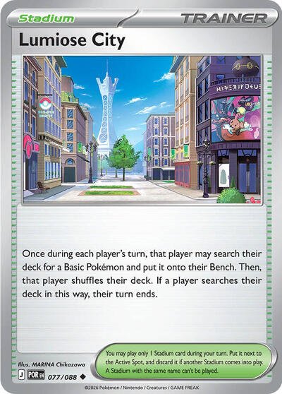 Lumiose City - 077 (ME03: Perfect Order) Near Mint Reverse Holofoil - Nick Nack's Full Frontal Attack