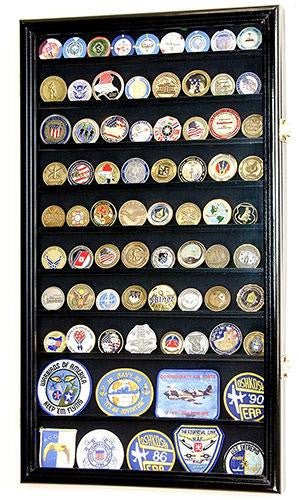 Military Challenge Coin Display Case Cabinet Rack Holder Stand Box w/UV Protection, Black Finish - Nick Nack's Full Frontal Attack