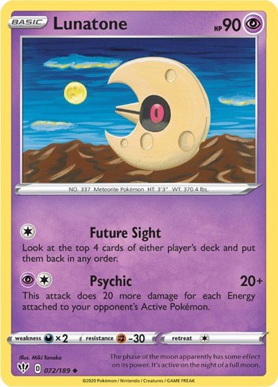 Lunatone (SWSH03: Darkness Ablaze) Light Play - Nick Nack's Full Frontal Attack