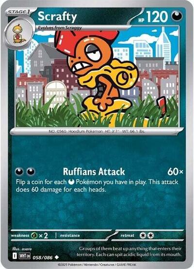 Scrafty (SV: White Flare) Near Mint Reverse Holofoil - Nick Nack's Full Frontal Attack