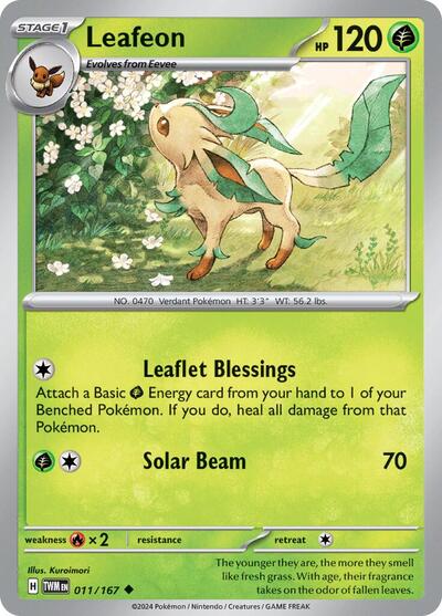 Leafeon (SV06: Twilight Masquerade) Near Mint Reverse Holofoil - Nick Nack's Full Frontal Attack