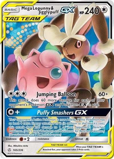 Mega Lopunny & Jigglypuff GX (SM - Cosmic Eclipse) Near Mint Holofoil - Nick Nack's Full Frontal Attack
