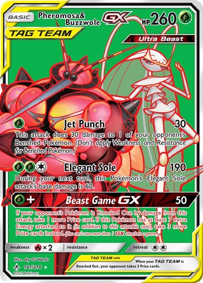 Pheromosa & Buzzwole GX (191) (Full Art) (SM - Unbroken Bonds) Near Mint Holofoil