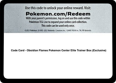 Code Card - Obsidian Flames Pokemon Center Elite Trainer Box (Exclusive) (Scarlet and Violet: Obsidian Flames) Near Mint