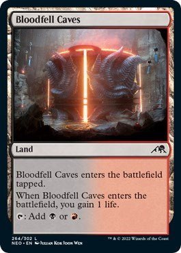 Bloodfell Caves (Kamigawa: Neon Dynasty) Near Mint - Nick Nack's Full Frontal Attack