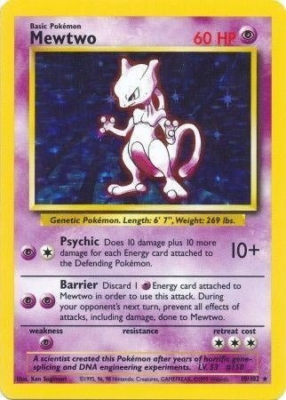 Mewtwo (Base Set) Light Play Holofoil - Nick Nack's Full Frontal Attack