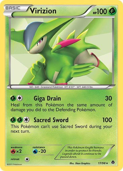 Virizion (Emerging Powers) Near Mint Reverse Holofoil - Nick Nack's Full Frontal Attack