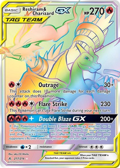 Reshiram & Charizard GX (Secret) (SM - Unbroken Bonds) Near Mint Holofoil - Nick Nack's Full Frontal Attack