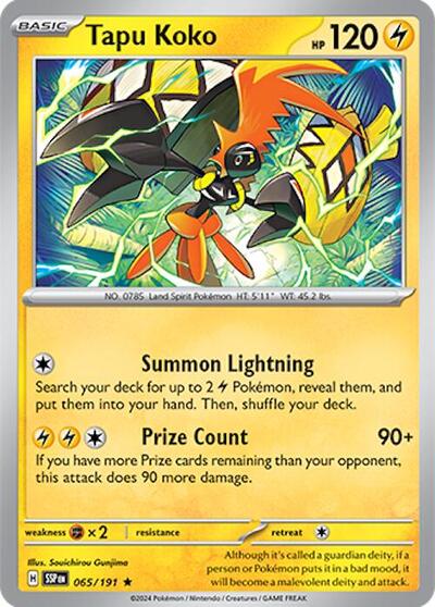 Tapu Koko (SV08: Surging Sparks) Near Mint Holofoil - Nick Nack's Full Frontal Attack