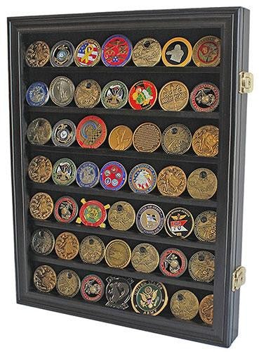 Lockable Military Challenge Coin Casino Chip Display Case Cabinet Rack, Real Glass Door, COIN26-BLA - Nick Nack's Full Frontal Attack
