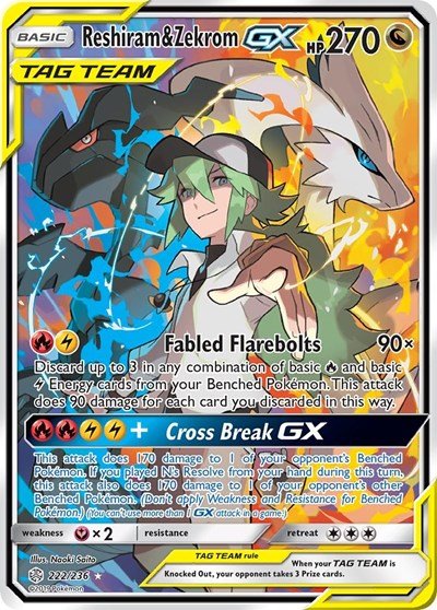 Reshiram & Zekrom GX (Full Art) (SM - Cosmic Eclipse) Near Mint Holofoil - Nick Nack's Full Frontal Attack
