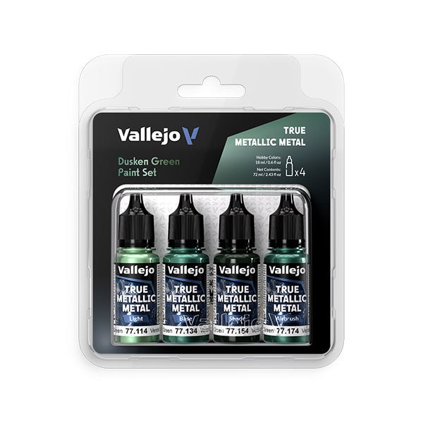 Vallejo True Metallic Metal Set: Dusken Green (4 Color Set) 18 ml. - Nick Nack's Full Frontal Attack