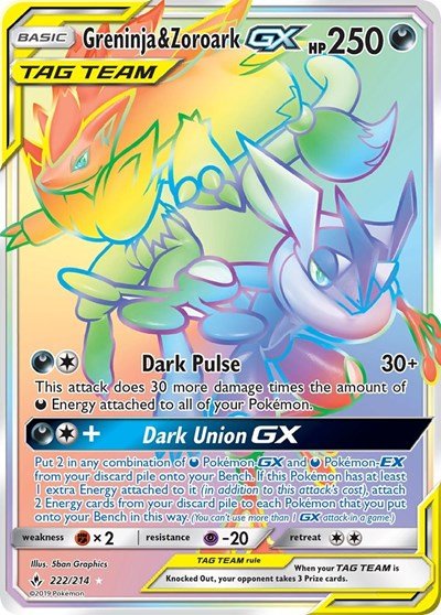 Greninja & Zoroark GX (Secret) (SM - Unbroken Bonds) Near Mint Holofoil - Nick Nack's Full Frontal Attack