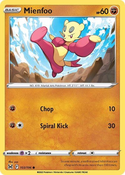 Mienfoo (SWSH11: Lost Origin) Near Mint Reverse Holofoil - Nick Nack's Full Frontal Attack