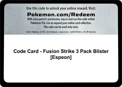 Code Card - Fusion Strike 3 Pack Blister (Espeon) (SWSH08: Fusion Strike) Near Mint