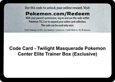 Code Card - Twilight Masquerade Pokemon Center Elite Trainer Box (Exclusive) (SV06: Twilight Masquerade) Near Mint