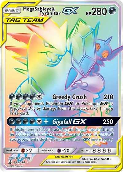 Mega Sableye & Tyranitar GX (Secret) (SM - Unified Minds) Near Mint Holofoil - Nick Nack's Full Frontal Attack