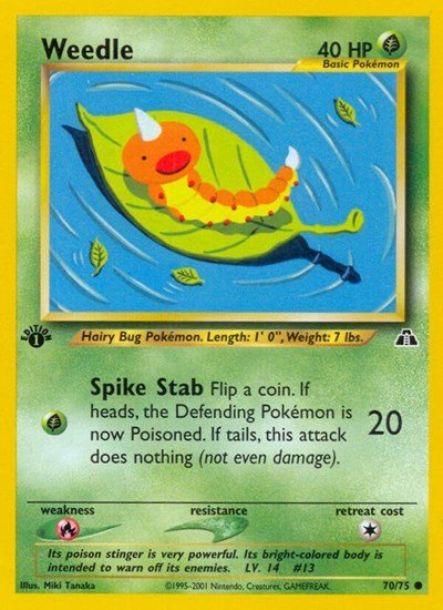 Weedle (Neo Discovery) Light Play 1st Edition - Nick Nack's Full Frontal Attack
