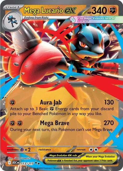 Mega Lucario ex (ME: Ascended Heroes) Near Mint Holofoil - Nick Nack's Full Frontal Attack
