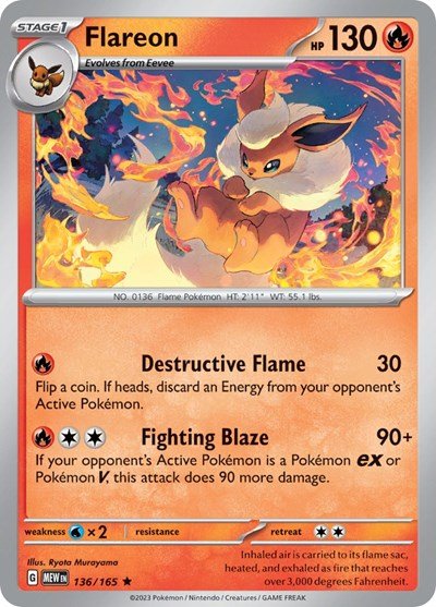 Flareon (Scarlet and Violet: 151) Near Mint Reverse Holofoil - Nick Nack's Full Frontal Attack