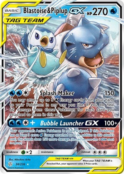 Blastoise & Piplup GX (SM - Cosmic Eclipse) Near Mint Holofoil - Nick Nack's Full Frontal Attack