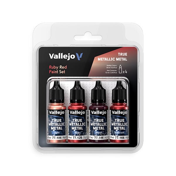 Vallejo True Metallic Metal Set: Ruby Red (4 Color Set) 18 ml. - Nick Nack's Full Frontal Attack