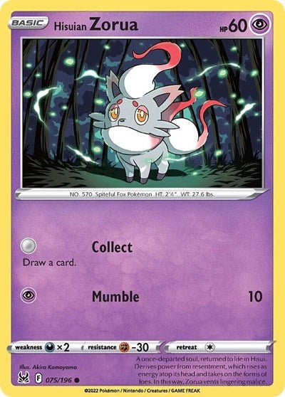 Hisuian Zorua (SWSH11: Lost Origin) Near Mint - Nick Nack's Full Frontal Attack