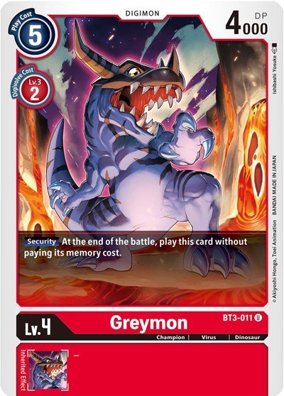 Greymon BT3 - 011 (Release Special Booster) Near Mint - Nick Nack's Full Frontal Attack