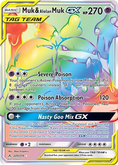 Muk & Alolan Muk GX (Secret) (SM - Unbroken Bonds) Near Mint Holofoil - Nick Nack's Full Frontal Attack