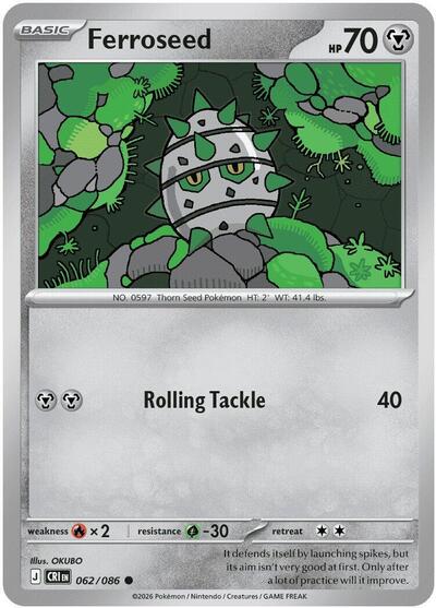 Ferroseed (ME04: Chaos Rising) Near Mint Reverse Holofoil - Nick Nack's Full Frontal Attack