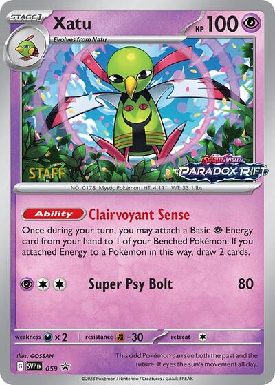 Xatu - 059 (Prerelease) (Staff) (SV: Scarlet & Violet Promo Cards) Near Mint Holofoil - Nick Nack's Full Frontal Attack