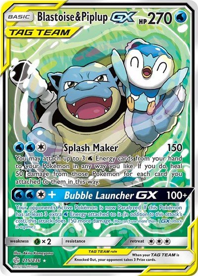 Blastoise & Piplup GX (Alternate Full Art) (SM - Cosmic Eclipse) Near Mint Holofoil - Nick Nack's Full Frontal Attack