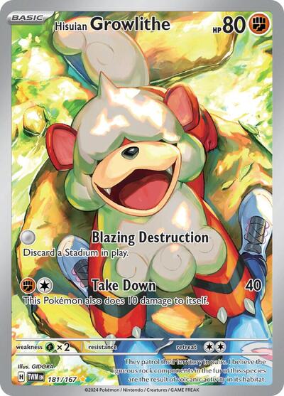 Hisuian Growlithe - 181 (SV06: Twilight Masquerade) Near Mint Holofoil - Nick Nack's Full Frontal Attack