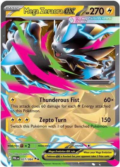 Mega Zeraora ex - 027 (ME05: Pitch Black) Near Mint Holofoil - Nick Nack's Full Frontal Attack