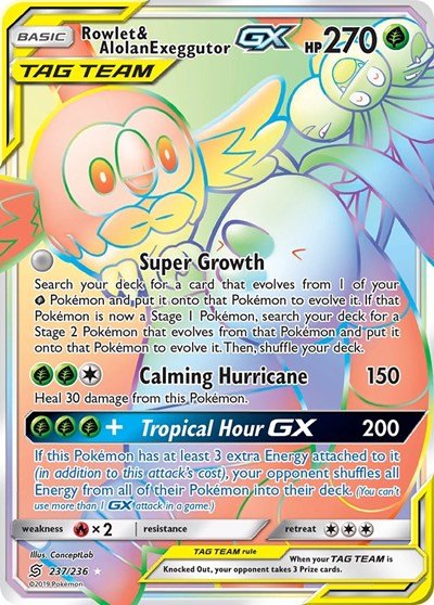 Rowlet & Alolan Exeggutor GX (Secret) (SM - Unified Minds) Near Mint Holofoil - Nick Nack's Full Frontal Attack