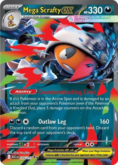 Mega Scrafty ex - 135 (ME: Ascended Heroes) Near Mint Holofoil - Nick Nack's Full Frontal Attack