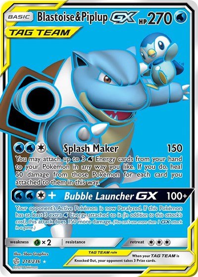 Blastoise & Piplup GX (Full Art) (SM - Cosmic Eclipse) Near Mint Holofoil - Nick Nack's Full Frontal Attack