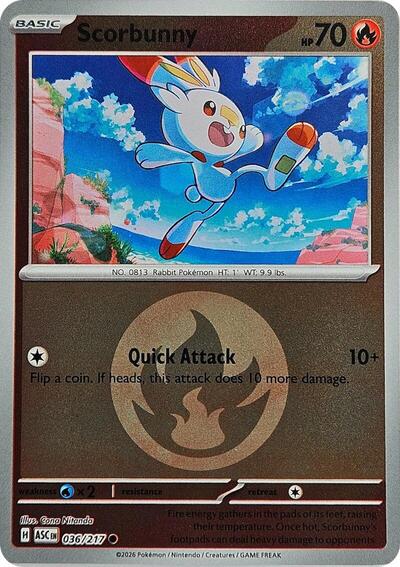 Scorbunny - 036/217 (Energy Symbol Pattern) (ME: Ascended Heroes) Near Mint Reverse Holofoil - Nick Nack's Full Frontal Attack