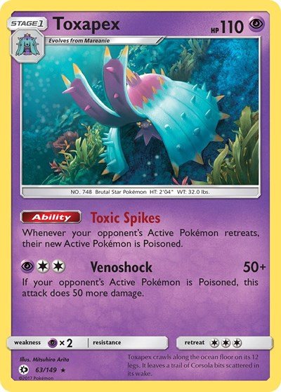 Toxapex (SM Base Set) Near Mint Reverse Holofoil - Nick Nack's Full Frontal Attack