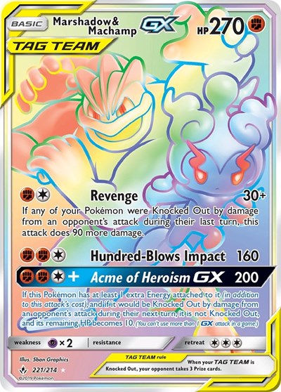 Marshadow & Machamp GX (Secret) (SM - Unbroken Bonds) Near Mint Holofoil