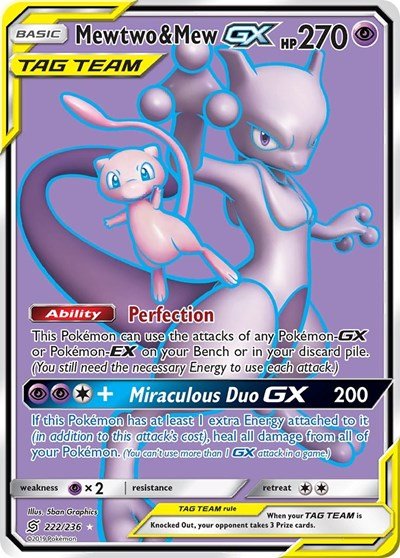 Mewtwo & Mew GX (Full Art) (SM - Unified Minds) Near Mint Holofoil - Nick Nack's Full Frontal Attack