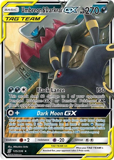 Umbreon & Darkrai GX (SM - Unified Minds) Near Mint Holofoil - Nick Nack's Full Frontal Attack