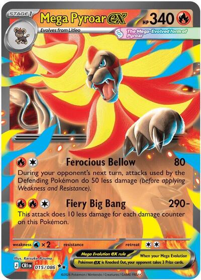 Mega Pyroar ex - 015 (ME04: Chaos Rising) Near Mint Holofoil - Nick Nack's Full Frontal Attack