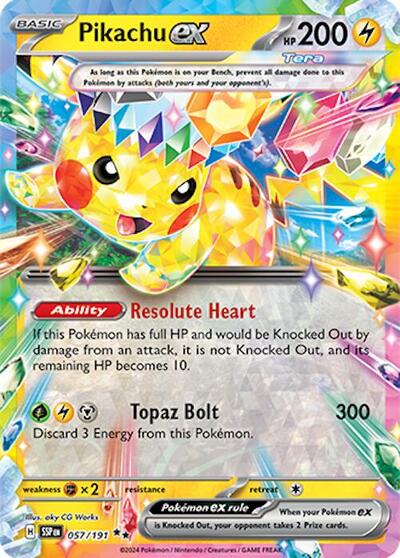 Pikachu ex - 057 (SV08: Surging Sparks) Near Mint Holofoil - Nick Nack's Full Frontal Attack
