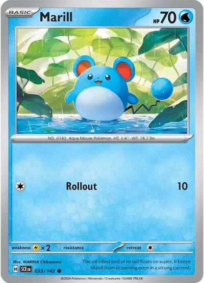 Marill (SV07: Stellar Crown) Near Mint Reverse Holofoil - Nick Nack's Full Frontal Attack