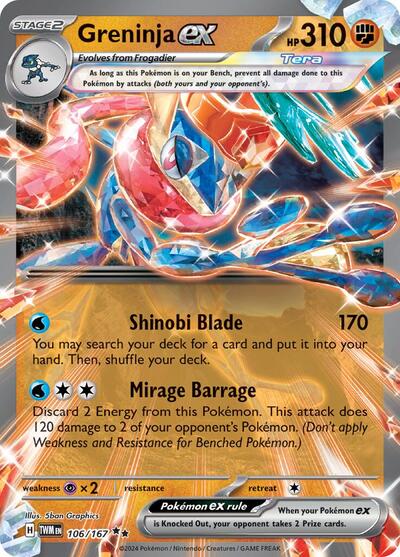 Greninja ex - 106 (SV06: Twilight Masquerade) Near Mint Holofoil - Nick Nack's Full Frontal Attack
