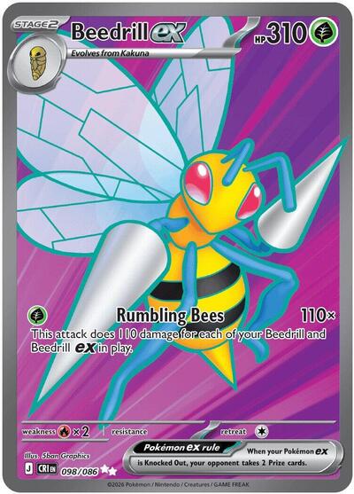 Beedrill ex - 098 (ME04: Chaos Rising) Near Mint Holofoil - Nick Nack's Full Frontal Attack