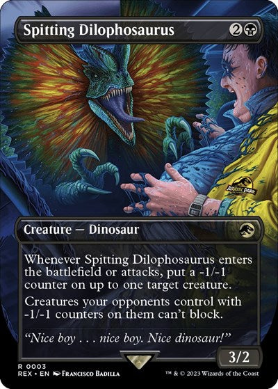 Spitting Dilophosaurus (Borderless) (Universes Beyond: Jurassic World Collection) Light Play Foil